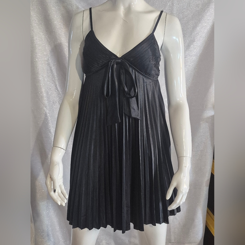 Black Pleated Mini Dress. Flattering Little Black Dress